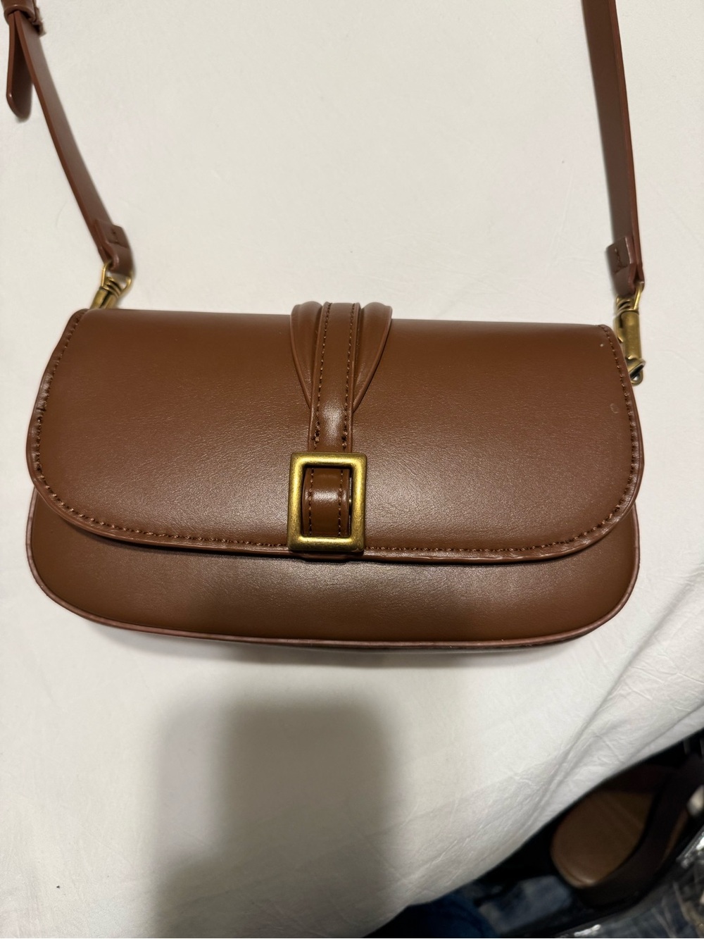 Zara Brown Leatherette Crossbody Bag with Buckle